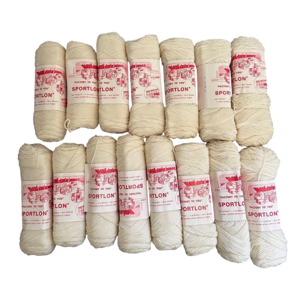 RARE Vintage 1970s Sportlon Super Yarn Ivory 100% Super Spun Acrylic- Lot of 15